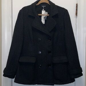 Bloom Chic Black Tweed Pea Coat